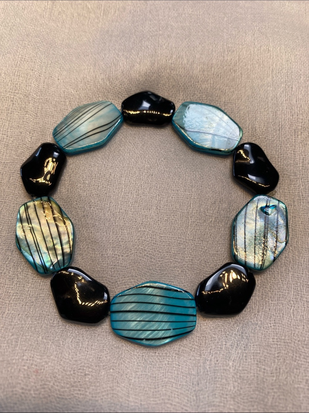 Blue and Black Shell Link Stretch Bracelet - Women Jewelry